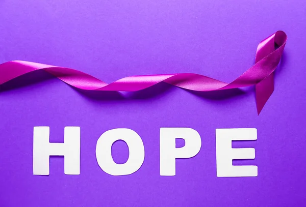 Violet Ribbon Word Hope Color Background Domestic Violence Concept — Stock Photo, Image