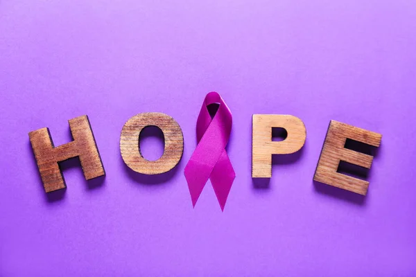 Violet Ribbon Word Hope Color Background Domestic Violence Concept — Stock Photo, Image