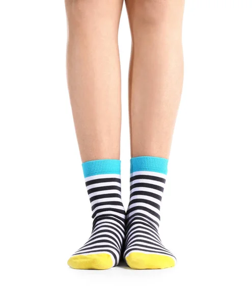 Ноги Молодої Жінки Шкарпетках Білому Тлі — стокове фото