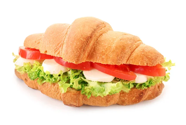 Lekkere Croissant Sandwich Witte Achtergrond — Stockfoto