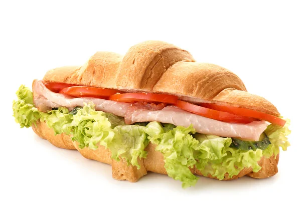 Leckeres Croissant Sandwich Auf Weißem Hintergrund — Stockfoto