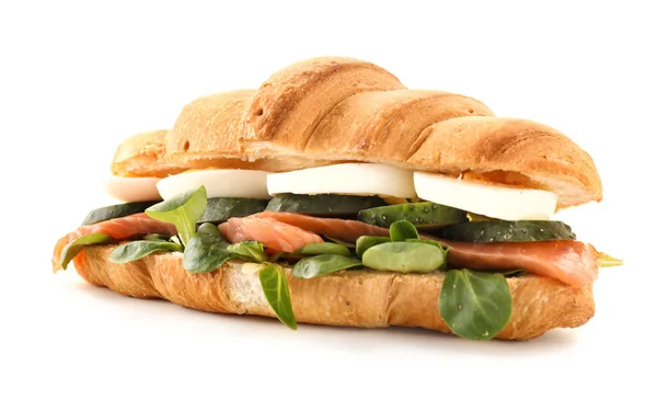 Lekkere Croissant Sandwich Witte Achtergrond — Stockfoto