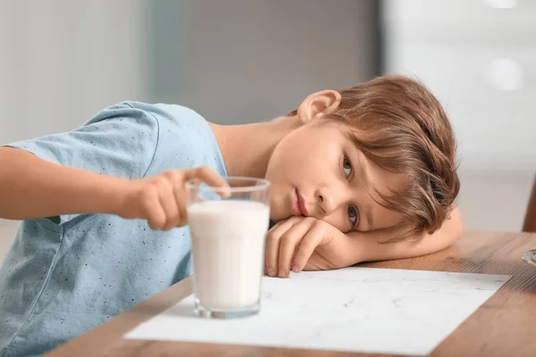 Little Boy Milk Kitchen — Stock Photo, Image