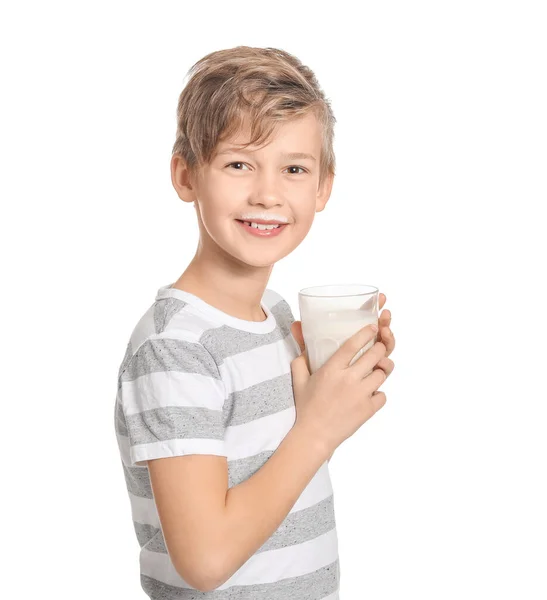 Little Boy Milk White Background — Stock Photo, Image