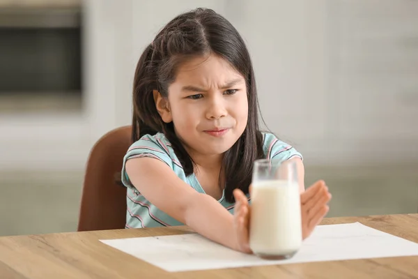Cute Asian Girl Dairy Allergy Home — Stock Photo, Image
