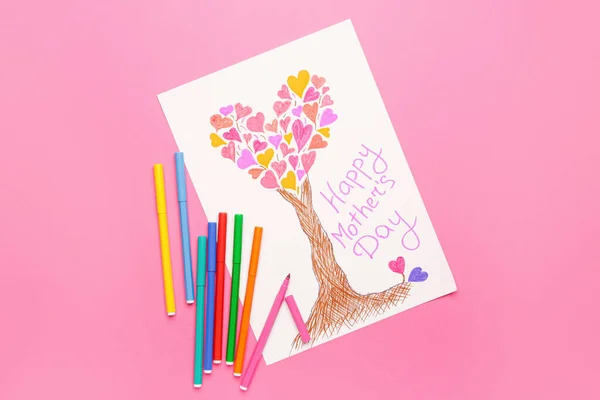 Ευχετήρια Κάρτα Για Την Ημέρα Της Μητέρας Στο Χρώμα Φόντου — Φωτογραφία Αρχείου