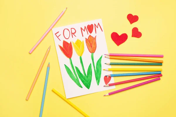 Tarjeta Felicitación Para Día Madre Sobre Fondo Color —  Fotos de Stock