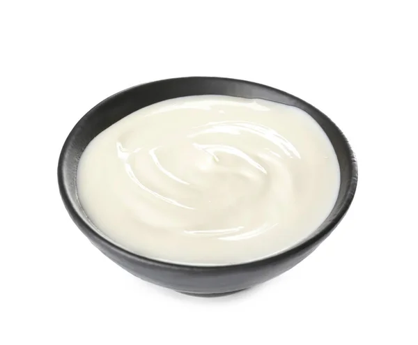 Ciotola Con Gustosa Crema Formaggio Sfondo Bianco — Foto Stock