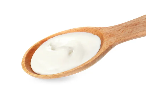 Spoon Tasty Cream Cheese White Background — Stock Photo, Image