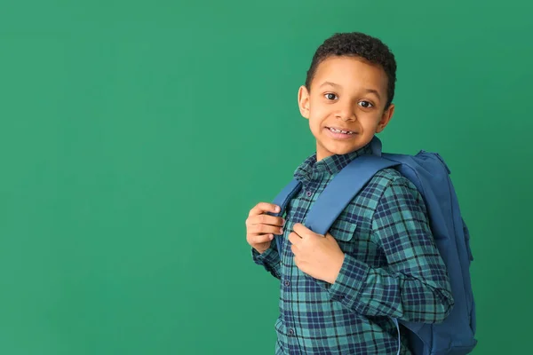 Cute African American Schoolboy Color Background — Stock Photo, Image