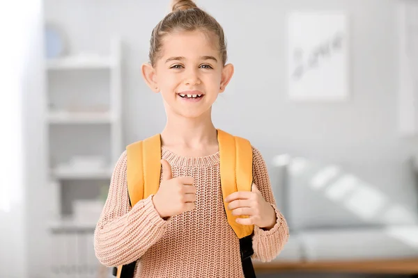 Cute Little Schoolgirl Home — Stock Photo, Image