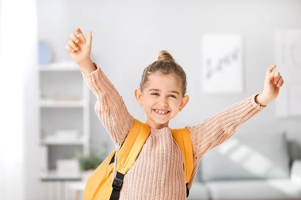 Happy Little Schoolgirl Home — Stock Photo, Image