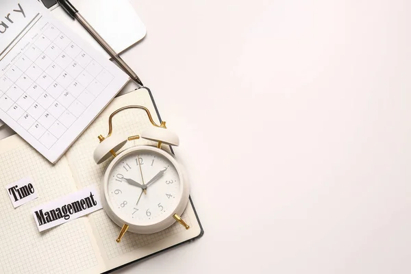 Notebook Calendar Alarm Clock Table Time Management Concept — Stock Photo, Image