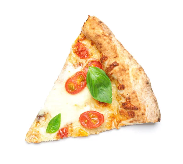 Rebanada Deliciosa Pizza Margherita Sobre Fondo Blanco — Foto de Stock