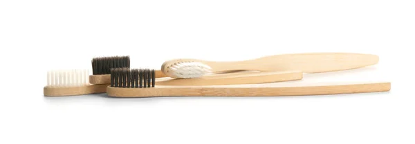 Wooden Tooth Brushes White Background — Stock Photo, Image