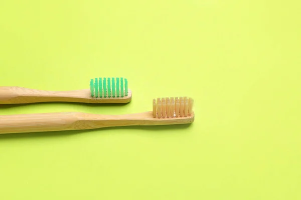 Wooden Tooth Brushes Color Background — Stock Photo, Image