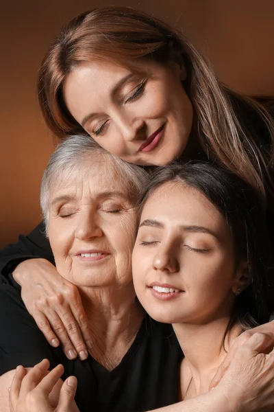 Portrait Mature Woman Her Adult Daughter Mother Dark Color Background — Stock Photo, Image