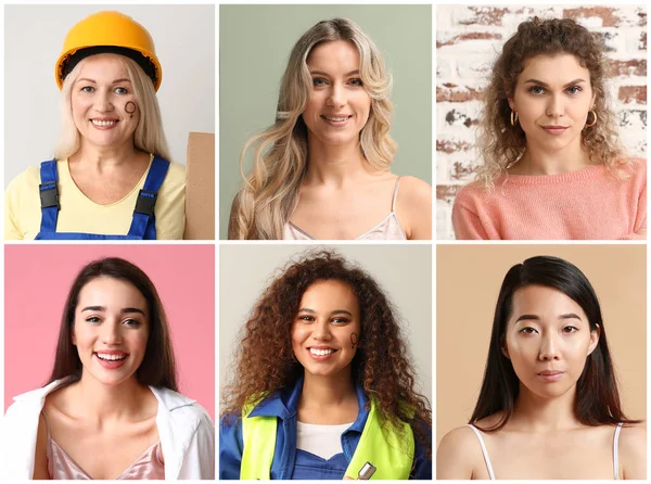Collage Von Fotos Mit Verschiedenen Frauen Konzept Des Feminismus — Stockfoto