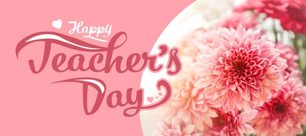 Bouquet of beautiful flowers and text HAPPY TEACHER\'S DAY on color background
