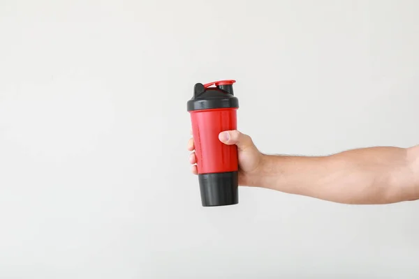 Male Hand Protein Shake Light Background — Stock Photo, Image