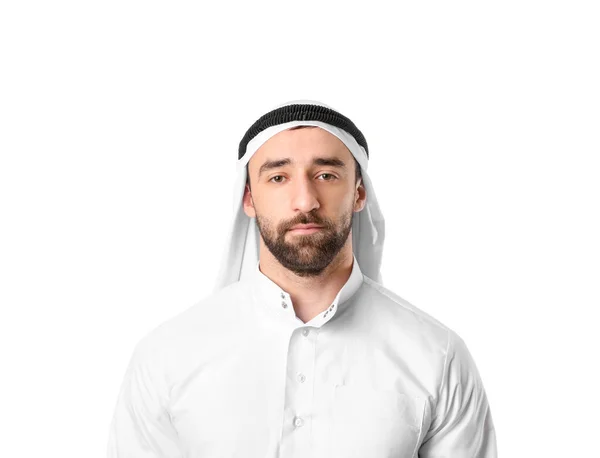 Stilig Arabisk Man Vit Bakgrund — Stockfoto