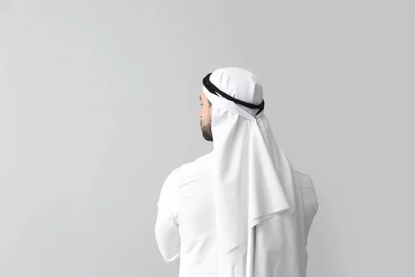 Handsome Arab Man Grey Background Back View — Stock Photo, Image