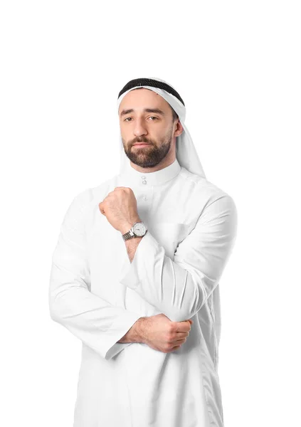 Stilig Arabisk Man Vit Bakgrund — Stockfoto