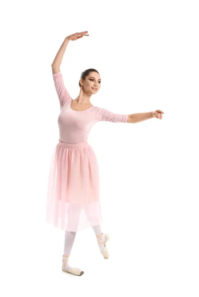 Bela Bailarina Jovem Fundo Branco — Fotografia de Stock