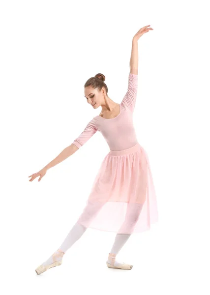 白背景的年轻貌美的芭蕾舞演员 — 图库照片