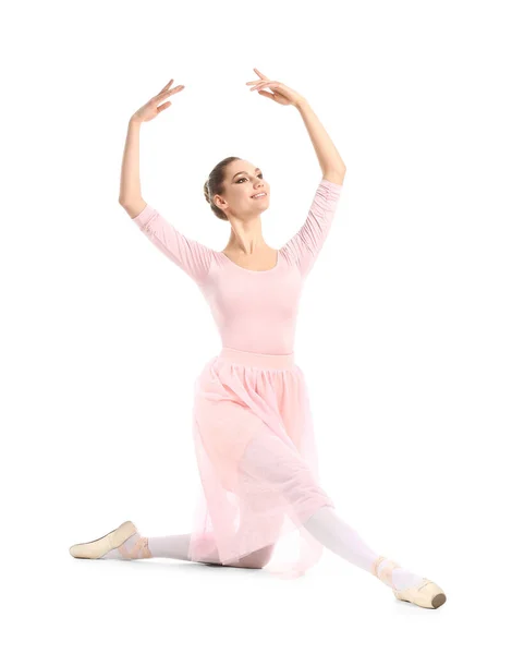 Красивая Молодая Балерина Белом Фоне — стоковое фото