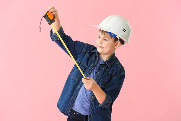 Cute Little Builder Color Background — Stock Photo, Image