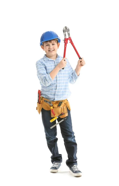 Cute Little Builder White Background — Stock Photo, Image