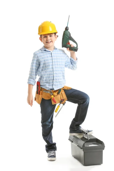 Cute Little Builder White Background — Stock Photo, Image