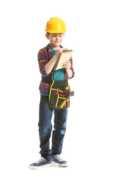 Cute Little Builder White Background — Stock Photo, Image