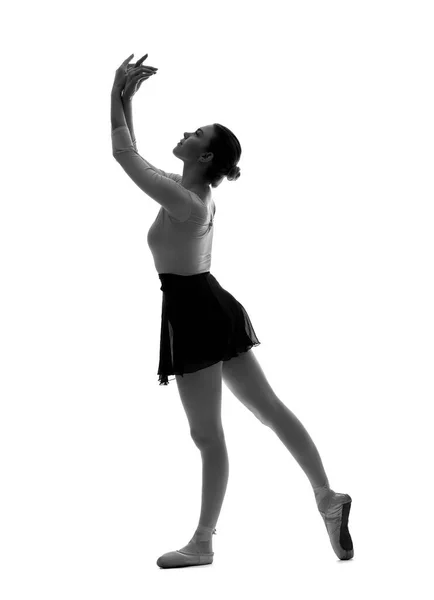 Silhouette Bella Giovane Ballerina Sfondo Bianco — Foto Stock
