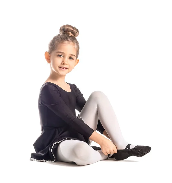 Schattige Kleine Ballerina Witte Achtergrond — Stockfoto
