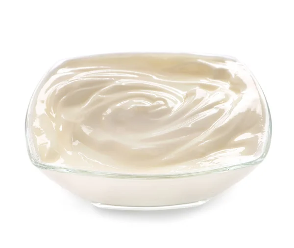 Ciotola Con Gustoso Yogurt Sfondo Bianco — Foto Stock
