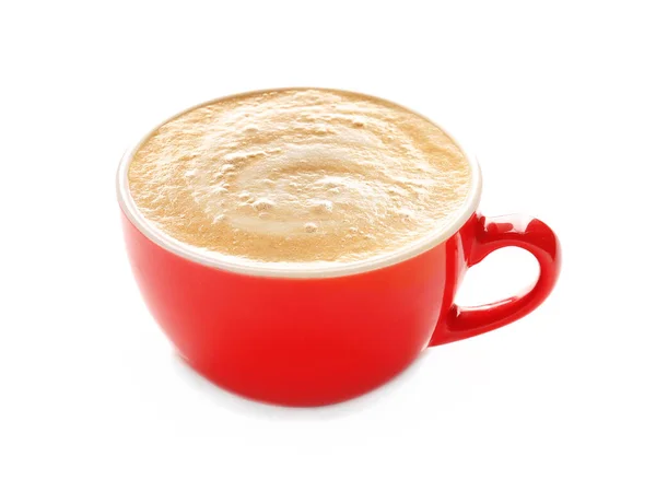 Cup Välsmakande Cappuccino Vit Bakgrund — Stockfoto