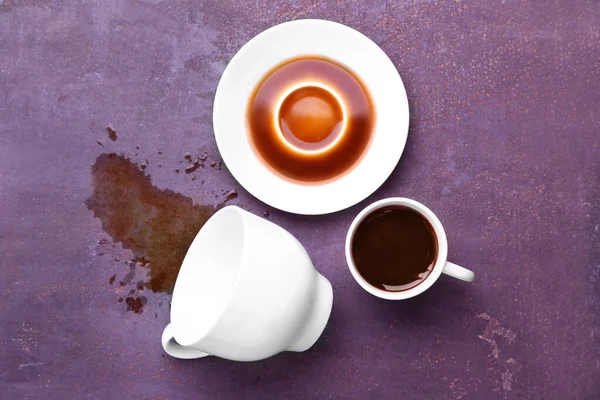 stock image Composition with spilled coffee on table