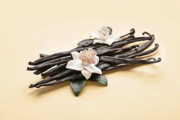 Aromatic Vanilla Sticks Color Background — Stock Photo, Image