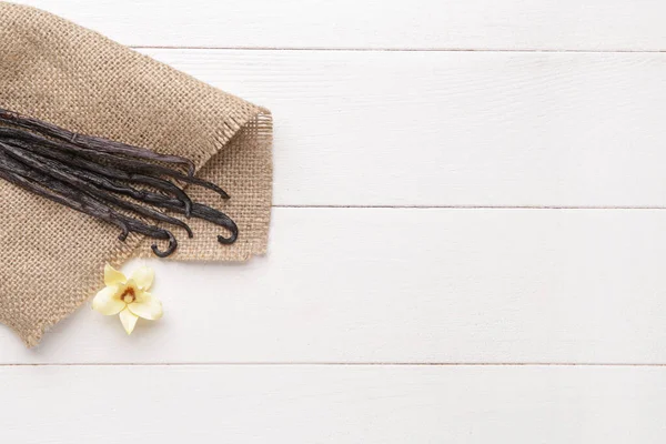 Aromatic Vanilla Sticks White Wooden Background — Stock Photo, Image