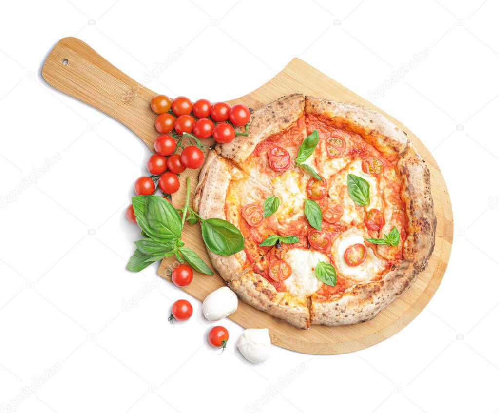 Delicious pizza Margherita on white background