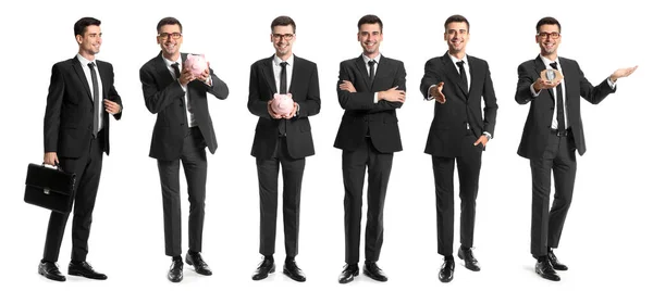 Collage Med Manlig Bankchef Vit Bakgrund — Stockfoto