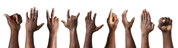 白人の背景にアフリカ系アメリカ人男性のジェスチャーの手 — ストック写真