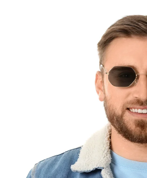 Young Man Stylish Sunglasses White Background — Stock Photo, Image