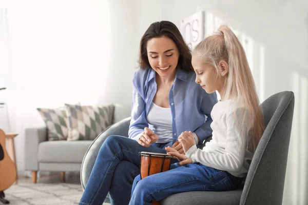 Private Music Teacher Giving Lessons Little Girl Home — Stock Photo, Image