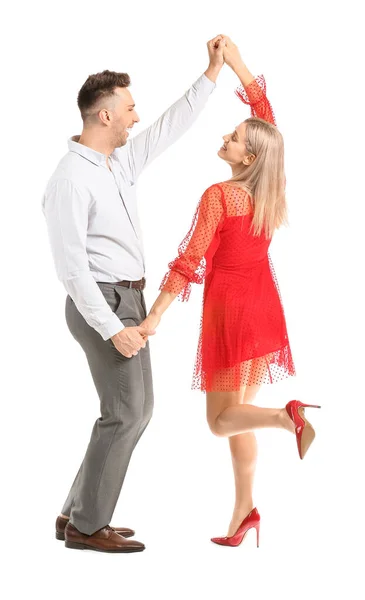 Happy Dancing Young Couple White Background — Stock Photo, Image