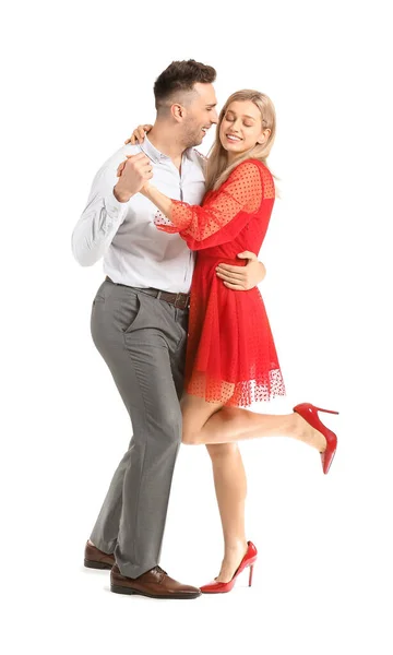 Happy Dancing Young Couple White Background — Stock Photo, Image