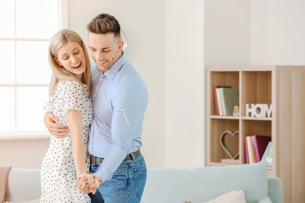 Happy Dancing Young Couple Home — Stock Photo, Image