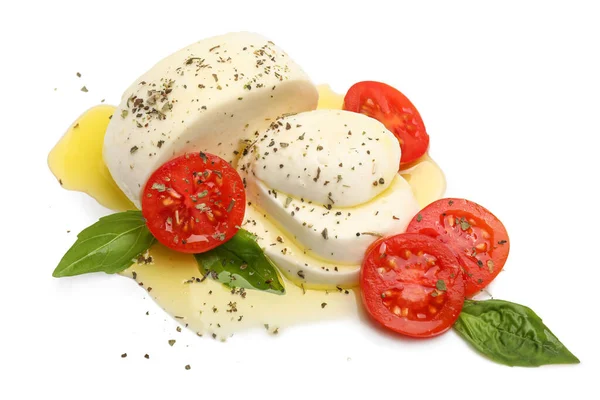 Mozzarella Con Pomodori Olio Fondo Bianco — Foto Stock